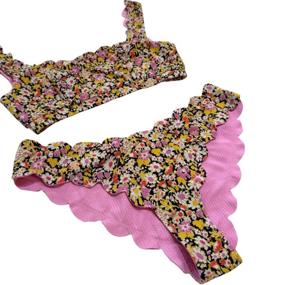 Marysia Pink and Black Floral Reversible Bikini Scalloped - Picture 15 of 15